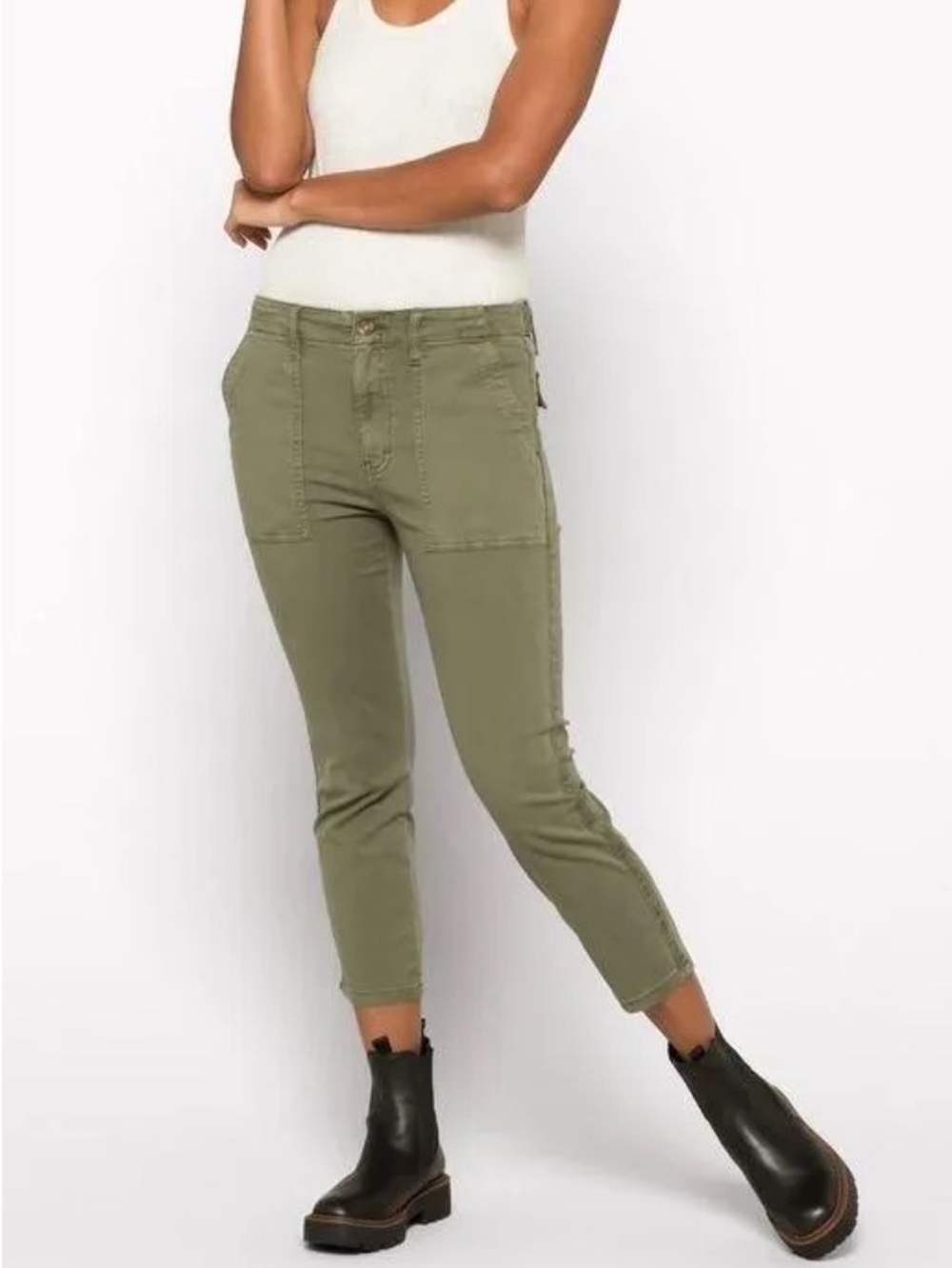 Pistola Mara High Rise Straight Leg Utility Cropped Pants Women's 32 Olive Green